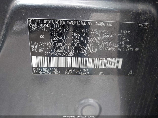 44845482 :رقم المزاد ، 2T3WFREV4DW058051 vin ، 2013 Toyota Rav4 Xle مزاد بيع