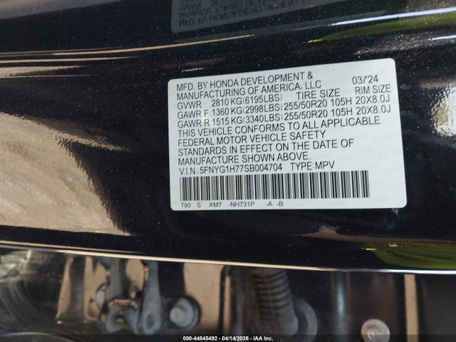 44845492 :رقم المزاد ، 5FNYG1H77SB004704 vin ، 2025 Honda Pilot Touring مزاد بيع