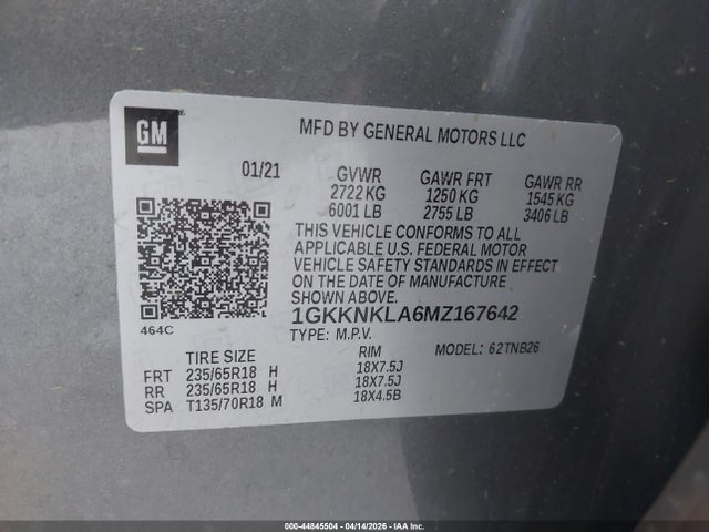 Aukcja sprzedaży 2021 Gmc Acadia Fwd Sle, vin: 1GKKNKLA6MZ167642, numer aukcji: 44845504