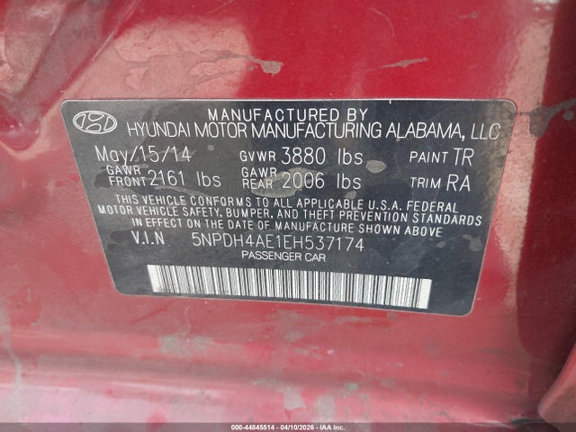 Продажа на аукционе авто 2014 Hyundai Elantra Se, vin: 5NPDH4AE1EH537174, номер лота: 44845514