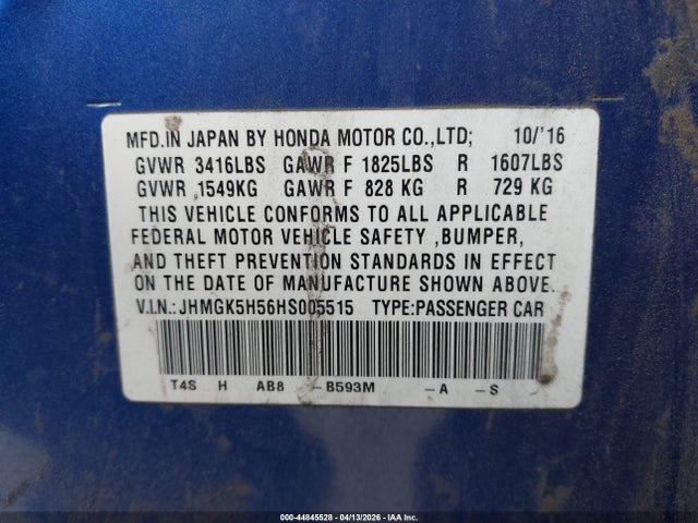 JHMGK5H56HS005515 Honda FIT LX