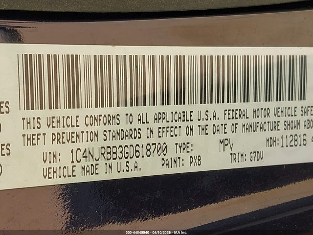 Продаж на аукціоні авто 2016 Jeep Patriot Sport Se, vin: 1C4NJRBB3GD618700, номер лоту: 44845540