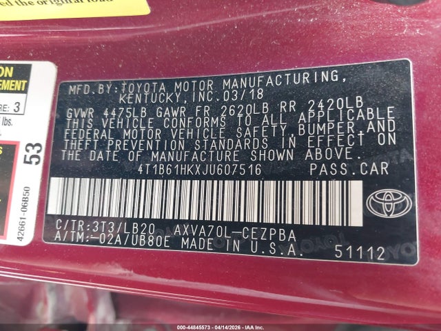 Продажа на аукционе авто 2018 Toyota Camry Xse, vin: 4T1B61HKXJU607516, номер лота: 44845573
