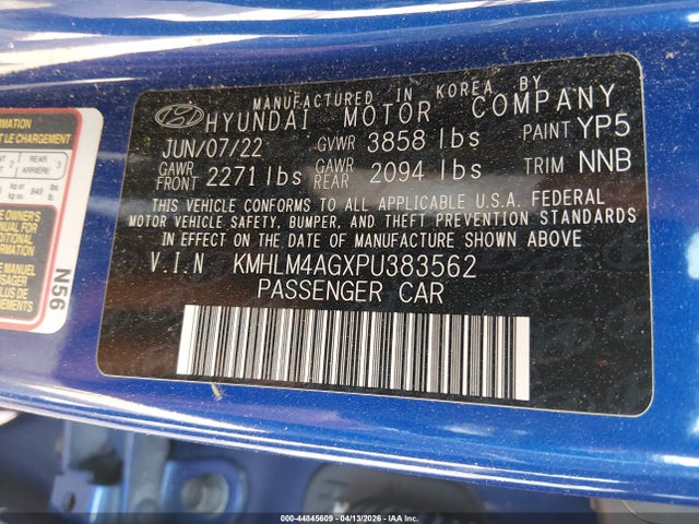 44845609 :رقم المزاد ، KMHLM4AGXPU383562 vin ، 2023 Hyundai Elantra Sel مزاد بيع