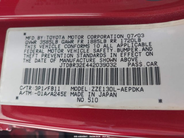 2004 TOYOTA COROLLA JTDBR32E442039032 Photo 8