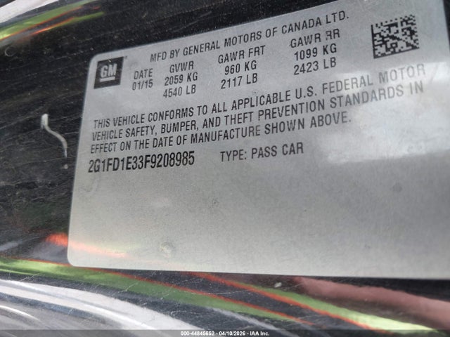 Продажа на аукционе авто 2015 Chevrolet Camaro 1lt, vin: 2G1FD1E33F9208985, номер лота: 44845652
