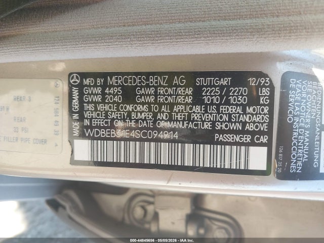 Продажа на аукционе авто 1995 Mercedes-benz E 300d/300d Special, vin: WDBEB31E4SC094914, номер лота: 44845656