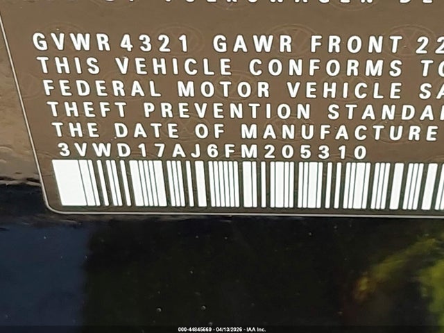 44845669 :رقم المزاد ، 3VWD17AJ6FM205310 vin ، 2015 Volkswagen Jetta 1.8t Se مزاد بيع