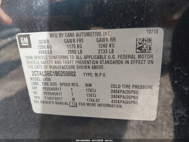 Продажа на аукционе авто 2011 Gmc Terrain Sle-2, vin: 2CTALSEC1B6259802, номер лота: 44845684