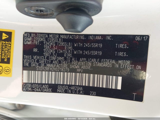 Продажа на аукционе авто 2017 Toyota Highlander Limited Platinum, vin: 5TDYZRFH2HS218279, номер лота: 44845692