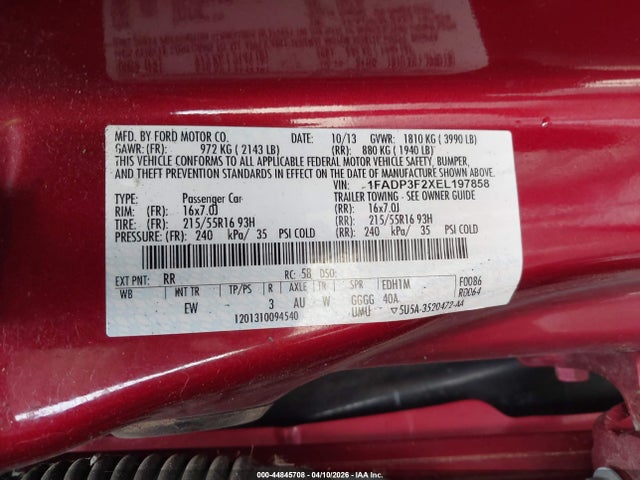 Aukcja sprzedaży 2014 Ford Focus Se, vin: 1FADP3F2XEL197858, numer aukcji: 44845708
