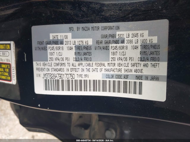 2009 Mazda Cx-9 Touring მანქანა იყიდება აუქციონზე, vin: JM3TB28A790170750, აუქციონის ნომერი: 44845734
