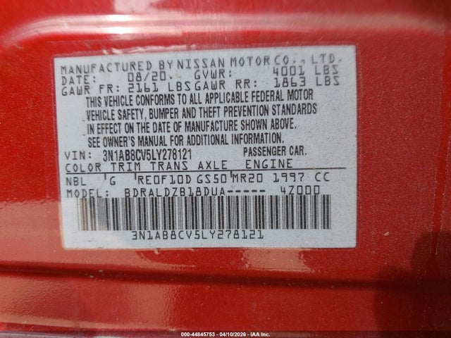 3N1AB8CV5LY278121 Nissan Sentra Sv Xtronic Cvt