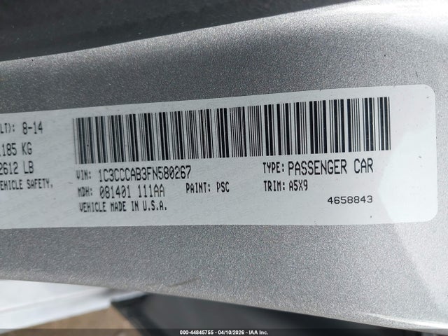 Продажа на аукционе авто 2015 Chrysler 200 Limited, vin: 1C3CCCAB3FN580267, номер лота: 44845755