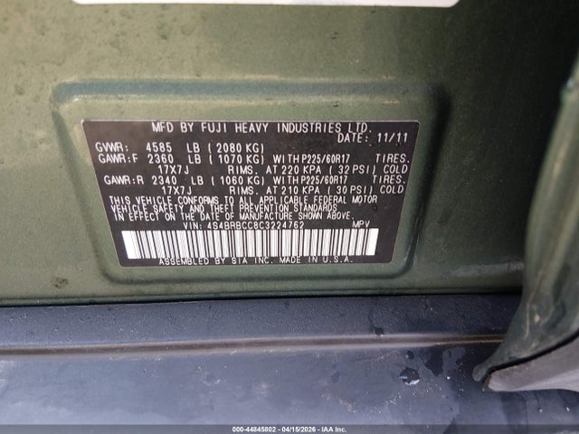 Продажа на аукционе авто 2012 Subaru Outback 2.5i Premium, vin: 4S4BRBCC8C3224762, номер лота: 44845802