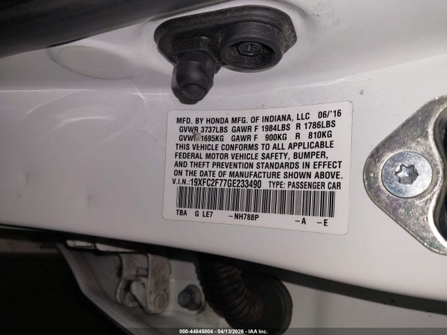2016 Honda Civic Ex მანქანა იყიდება აუქციონზე, vin: 19XFC2F77GE233490, აუქციონის ნომერი: 44845804