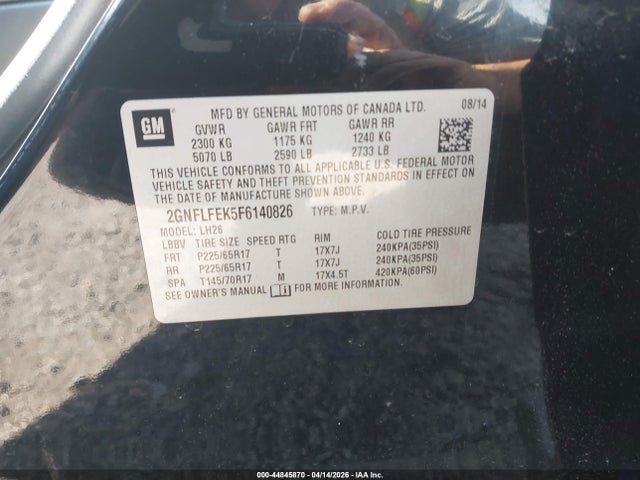 Aukcja sprzedaży 2015 Chevrolet Equinox 1lt, vin: 2GNFLFEK5F6140826, numer aukcji: 44845870