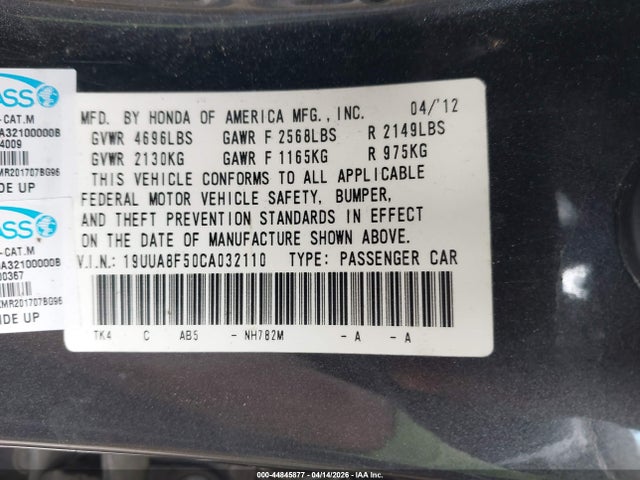 2012 ACURA TL 19UUA8F50CA032110 Photo 8