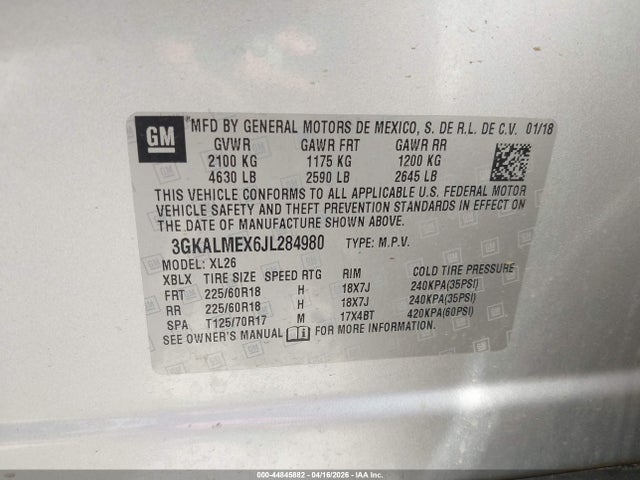 Aukcja sprzedaży 2018 Gmc Terrain Sle, vin: 3GKALMEX6JL284980, numer aukcji: 44845882