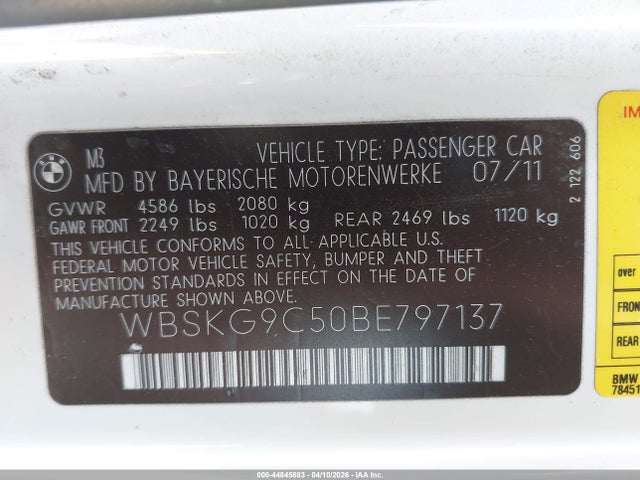 2011 BMW M3 WBSKG9C50BE797137 Photo 8