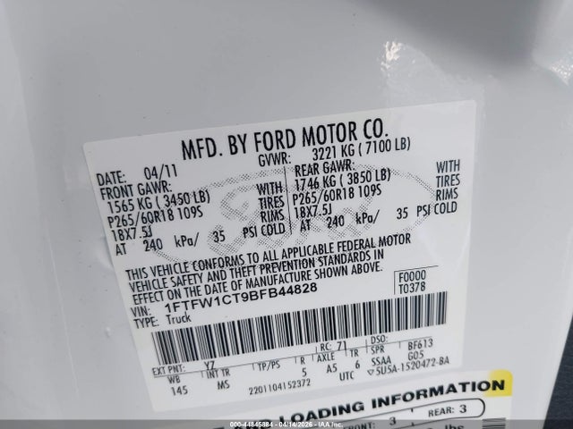 2011 FORD F-150 1FTFW1CT9BFB44828 Photo 8