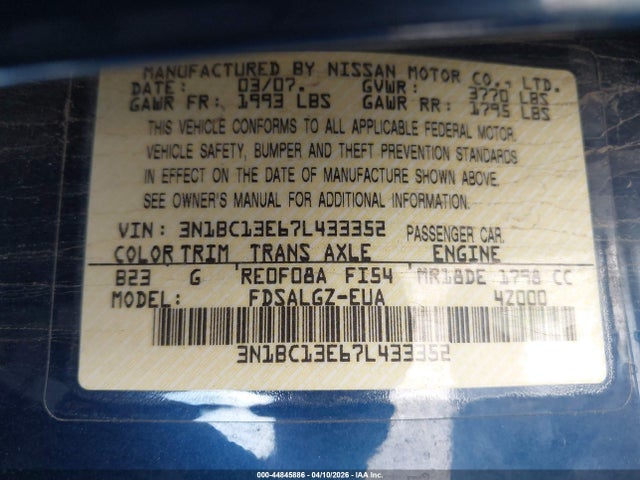 2007 NISSAN VERSA 3N1BC13E67L433352 Photo 8