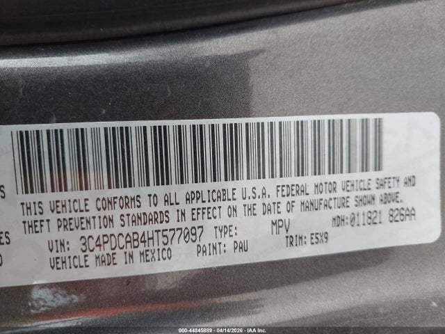 Продаж на аукціоні авто 2017 Dodge Journey Se, vin: 3C4PDCAB4HT577097, номер лоту: 44845889