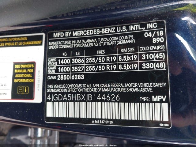 Aukcja sprzedaży 2018 Mercedes-benz Gle 350 4matic, vin: 4JGDA5HBXJB144626, numer aukcji: 44845898