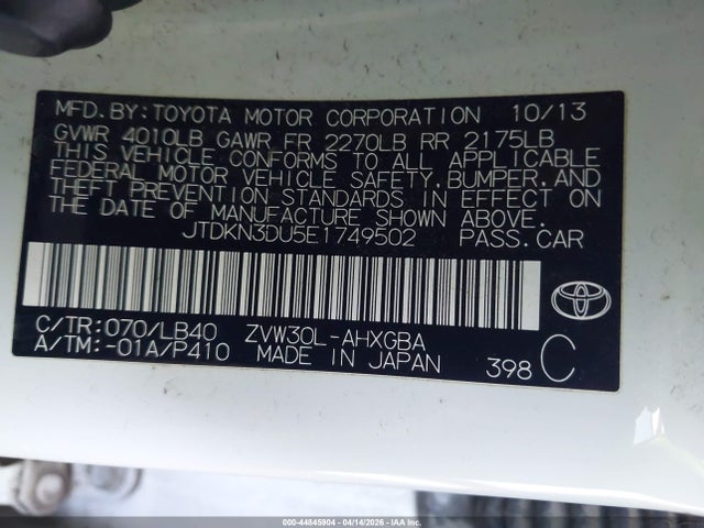 Toyota Prius Five 2014 JTDKN3DU5E1749502 Image 9
