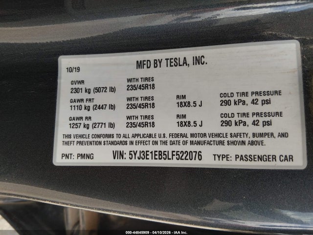 2020 TESLA MODEL 3 5YJ3E1EB5LF522076 Photo 8