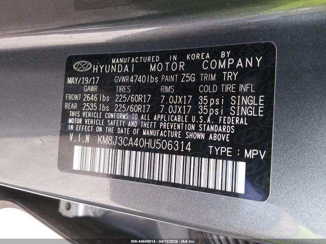 KM8J3CA40HU506314 Hyundai TUCSON SE