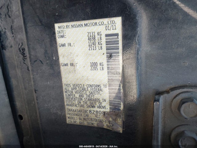 Aukcja sprzedaży 2011 Nissan Maxima 3.5 Sv, vin: 1N4AA5AP2BC828083, numer aukcji: 44845919