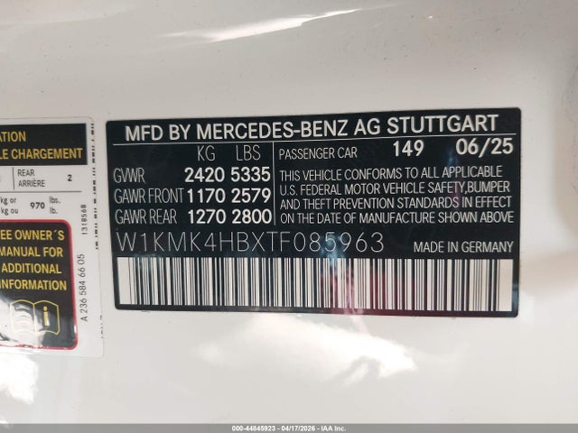 2026 Mercedes-benz Cle Cle 300 მანქანა იყიდება აუქციონზე, vin: W1KMK4HBXTF085963, აუქციონის ნომერი: 44845923