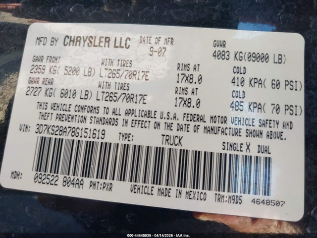 Aukcja sprzedaży 2008 Dodge Ram 2500 Slt, vin: 3D7KS28A78G151619, numer aukcji: 44845935