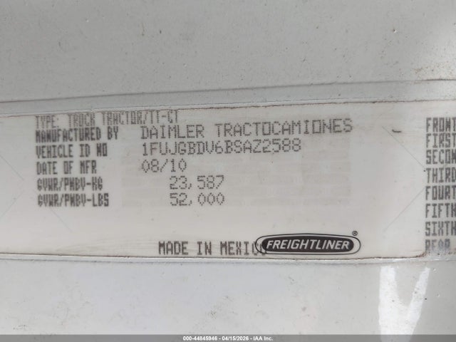 Продажа на аукционе авто 2011 Freightliner Cascadia 113, vin: 1FUJGBDV6BSAZ2588, номер лота: 44845946
