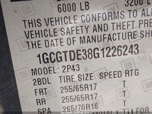 Продажа на аукционе авто 2016 Chevrolet Colorado Z71, vin: 1GCGTDE38G1226243, номер лота: 44845965