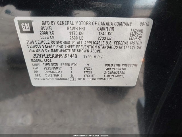 Chevrolet EQUINOX LS 2017 2GNFLEEK0H6191440 Image 9