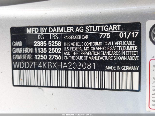 2017 Mercedes-benz E 300 4matic მანქანა იყიდება აუქციონზე, vin: WDDZF4KBXHA203081, აუქციონის ნომერი: 44845993