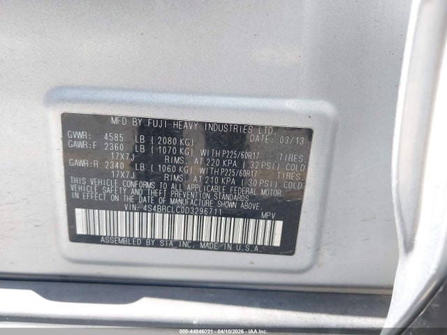 2013 Subaru Outback 2.5i Limited მანქანა იყიდება აუქციონზე, vin: 4S4BRCLC0D3296711, აუქციონის ნომერი: 44846021