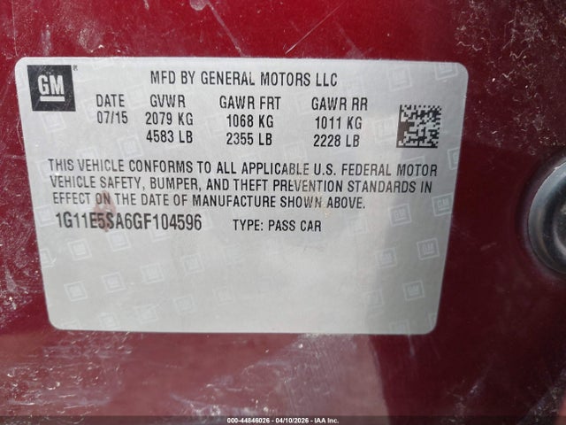 2016 Chevrolet Malibu Limited Ltz მანქანა იყიდება აუქციონზე, vin: 1G11E5SA6GF104596, აუქციონის ნომერი: 44846026