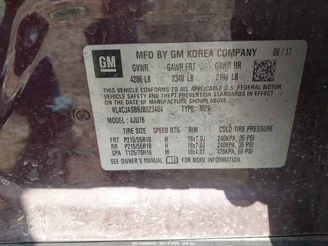 Продажа на аукционе авто 2018 Buick Encore Preferred, vin: KL4CJASB9JB523404, номер лота: 44846042