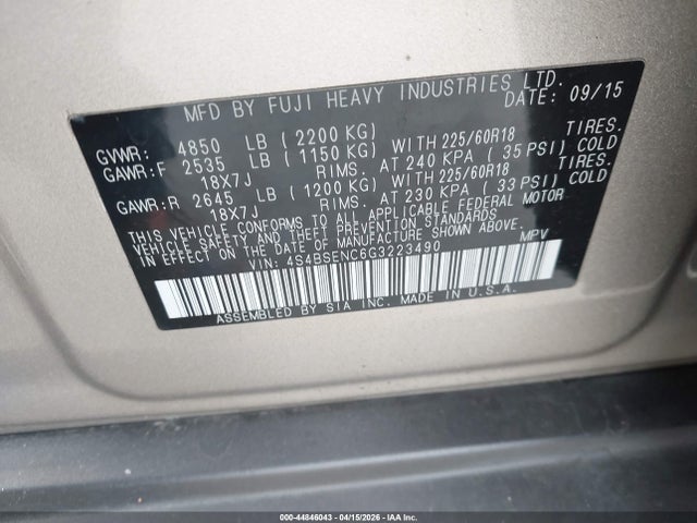 4S4BSENC6G3223490 Subaru Outback 3.6r Limited