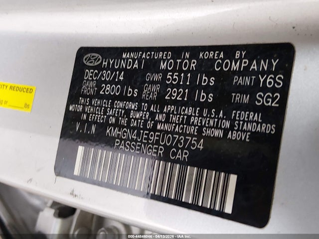 Hyundai Genesis 3.8 2015 KMHGN4JE9FU073754 Image 9