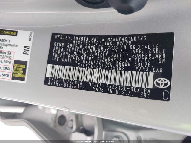 5YFEPRAEXLP115182 Toyota COROLLA LE