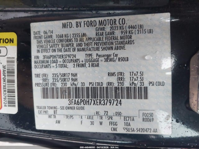 Продажа на аукционе авто 2014 Ford Fusion Se, vin: 3FA6P0H7XER379724, номер лота: 44846050