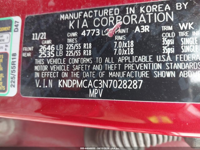 Продажа на аукционе авто 2022 Kia Sportage Lx, vin: KNDPMCAC3N7028287, номер лота: 44846055