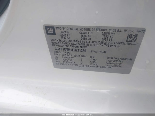 44846063 :رقم المزاد ، 3GTP1UEH1EG211289 vin ، 2014 Gmc Sierra 1500 Sle مزاد بيع