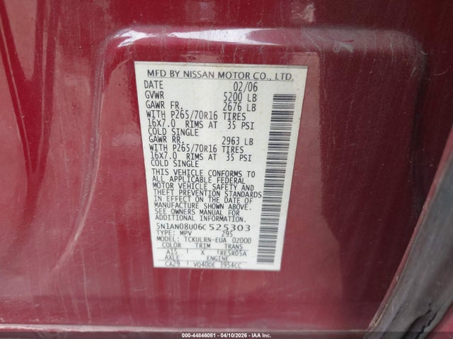 2006 NISSAN XTERRA 5N1AN08U06C525303 Photo 8