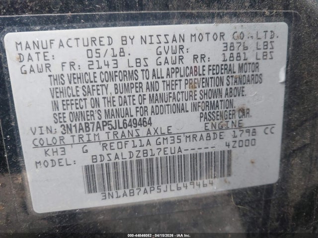 3N1AB7AP5JL649464 Nissan SENTRA SV