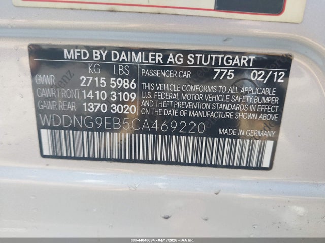 Aukcja sprzedaży 2012 Mercedes-benz S 550 4matic, vin: WDDNG9EB5CA469220, numer aukcji: 44846094